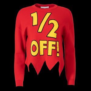 Moschino Women's Top Sz 4 “1/2 Off” Sweater Red 1003869